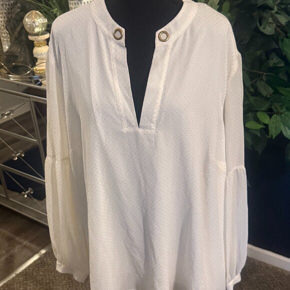 MICHAEL Michael Kors White and Gold Sheer Blouse - Picture 1 of 6